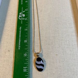 Beautiful black and white stripe oval pendant chain not included